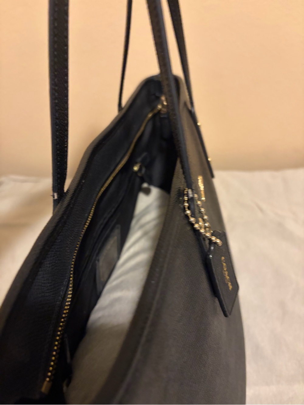 COACH Black Leather Tote Bag with Gold Hardware - Picture 10 of 12